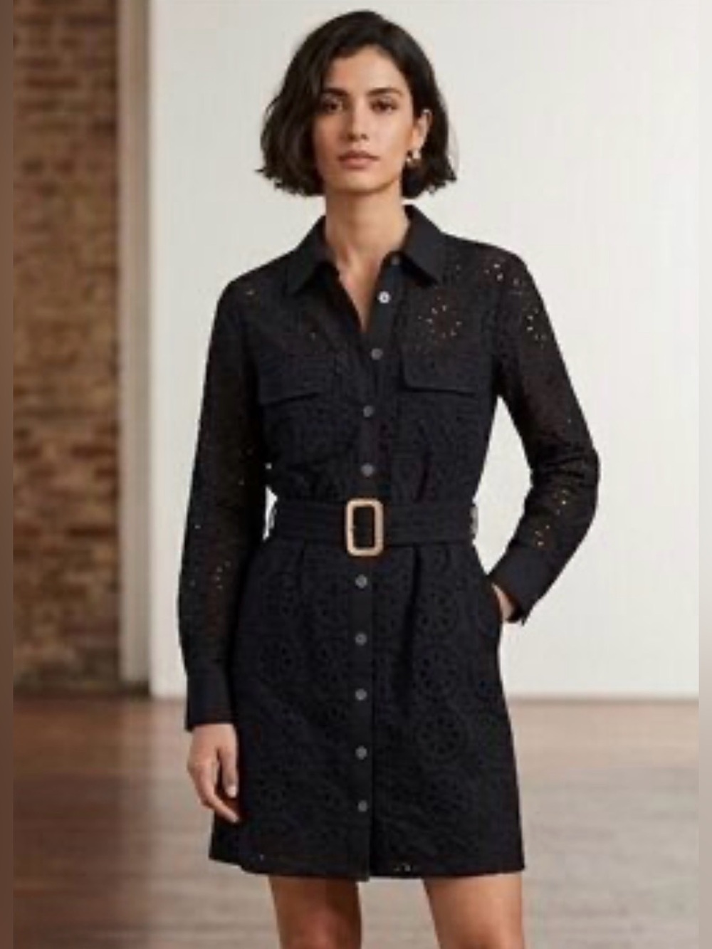 NWT Mango Swiss Embroidered Shirt Dress featuring Floral Eyelet Pattern XS